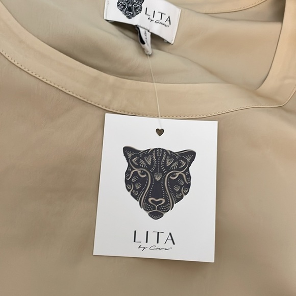 NWT | LITA by Ciara x Revolve 100% Silk Boxy Dropped Shoulder Tee Warm Sand XL‎ - Picture 6 of 8